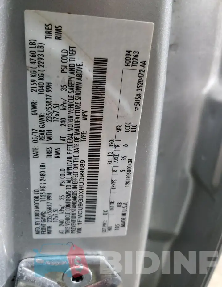 1FMCU9GDXHUD99689 Photo# 13
