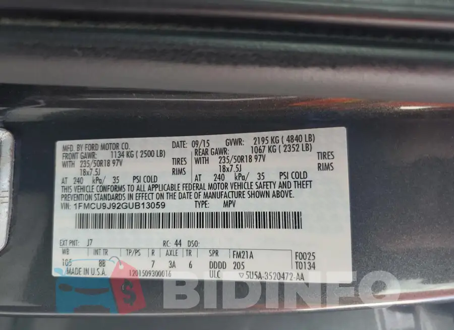 1FMCU9J92GUB13059 Photo# 13