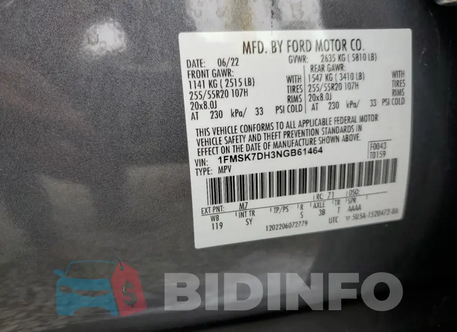 1FMSK7DH3NGB61464 Photo# 14