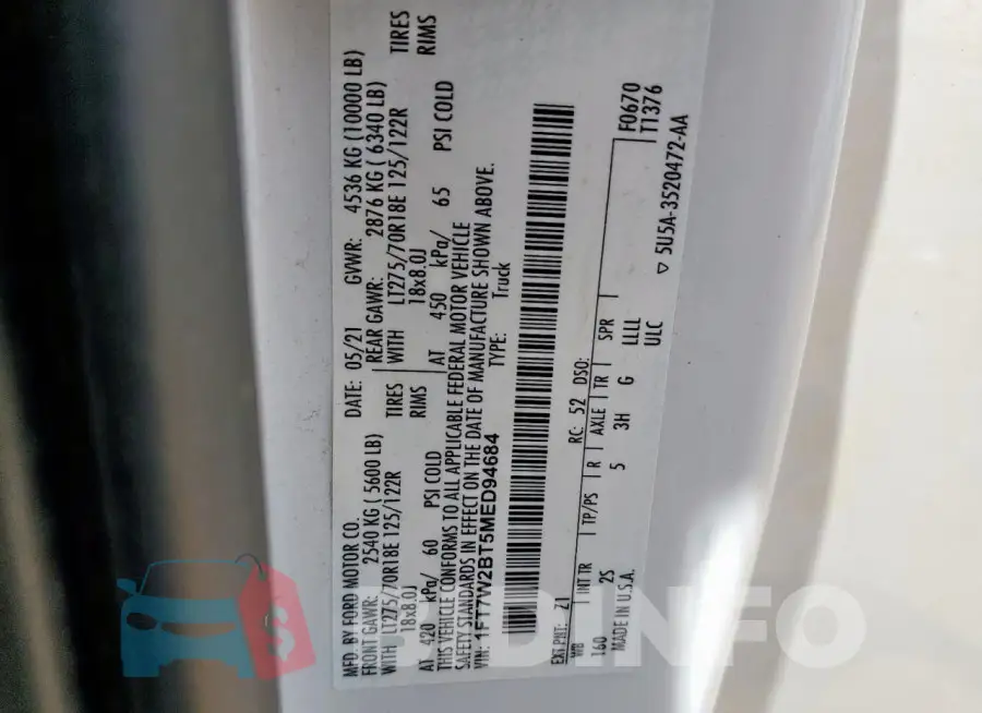 1FT7W2BT5MED94684 Photo# 12