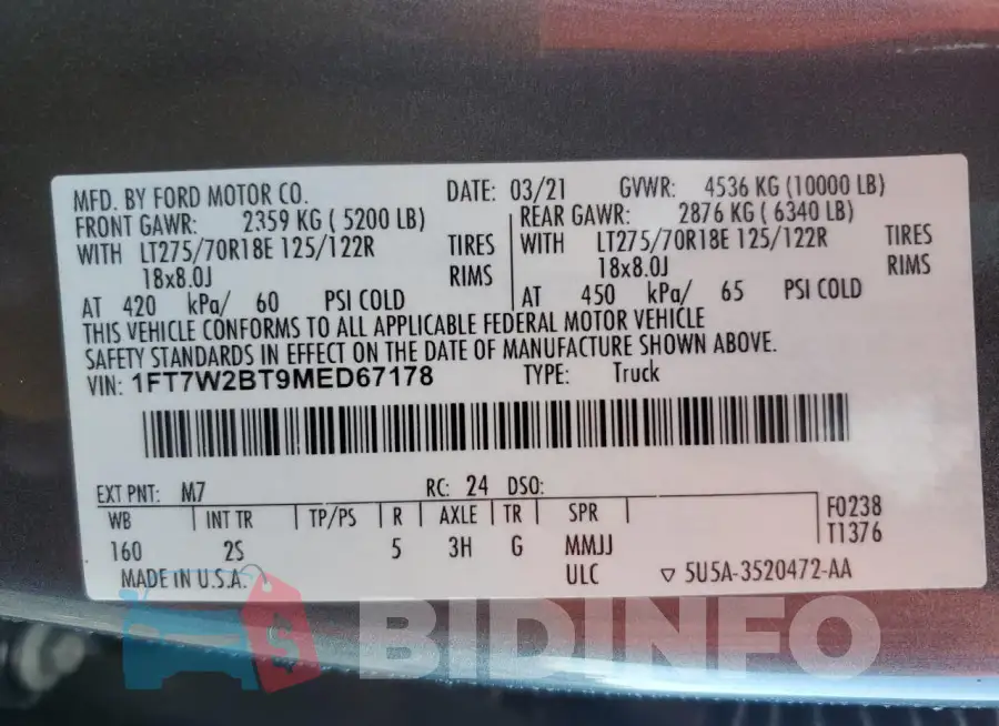 1FT7W2BT9MED67178 Photo# 12