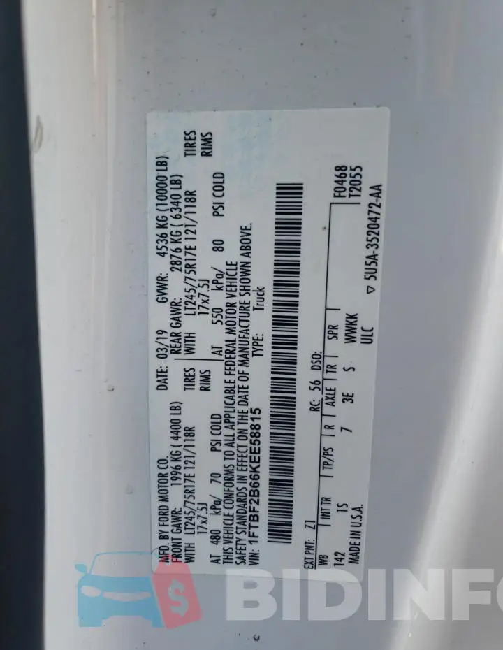 1FTBF2B66KEE58815 Photo# 12