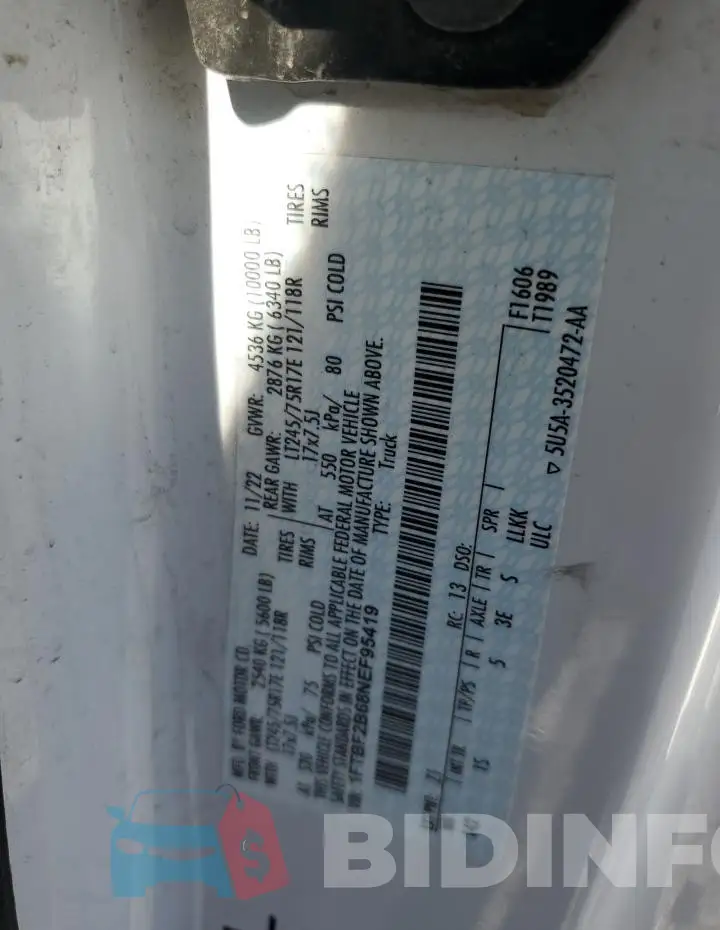 1FTBF2B68NEF95419 Photo# 12