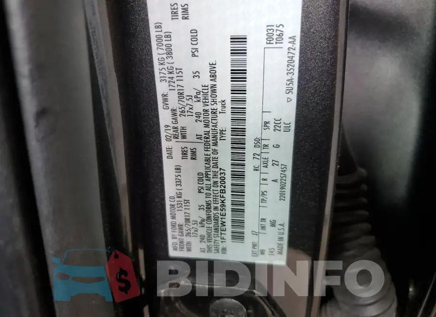 1FTEW1E59KFB20037 Photo# 12