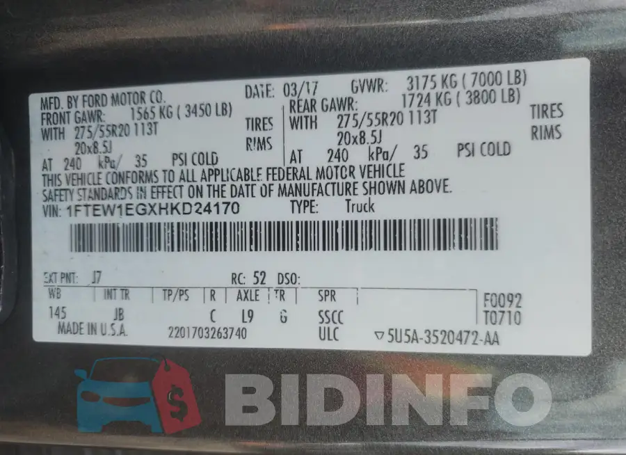 1FTEW1EGXHKD24170 Photo# 12