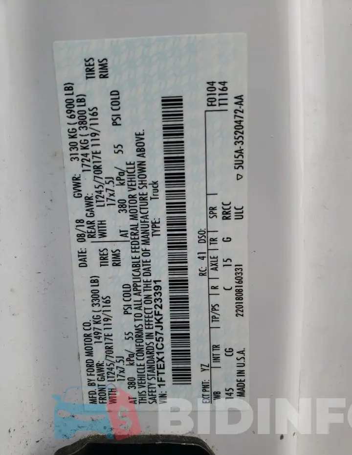 1FTEX1C57JKF23391 Photo# 12