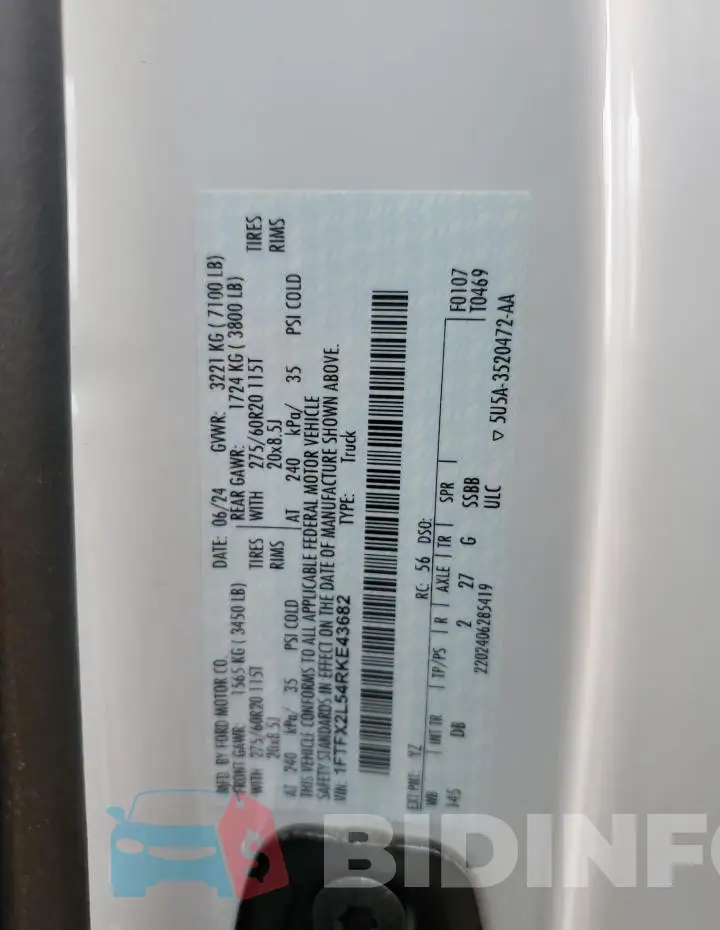 1FTFX2L54RKE43682 Photo# 13