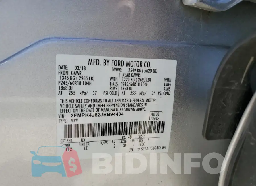 2FMPK4J82JBB94434 Photo# 13