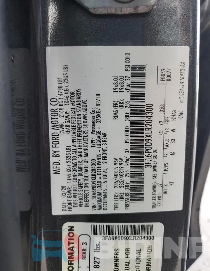3FA6P0D9XLR204300 Photo# 12