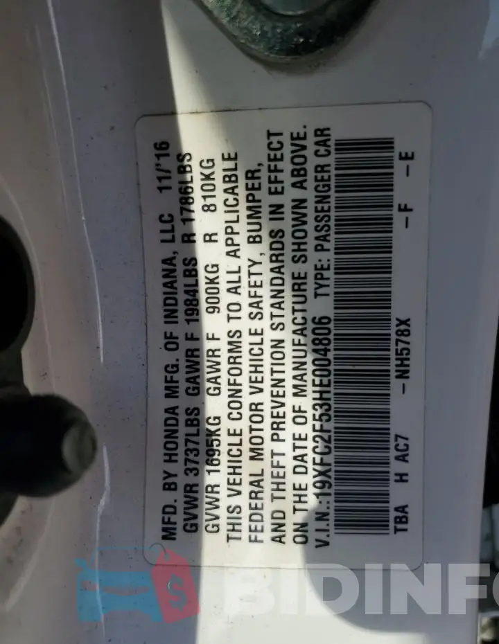 19XFC2F53HE004806 Photo# 12