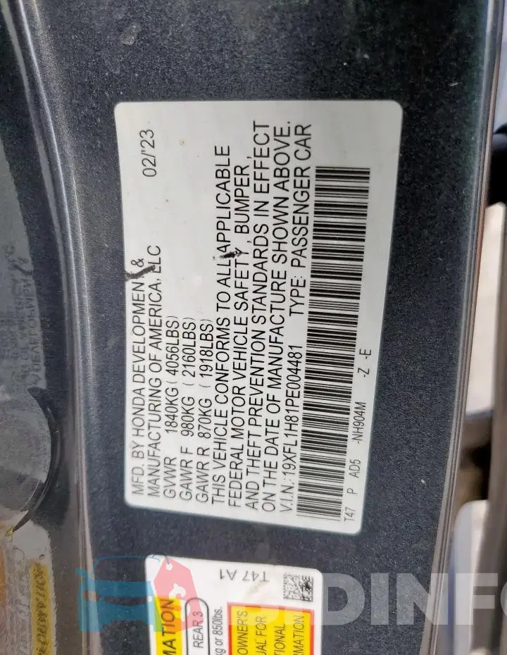 19XFL1H81PE004481 Photo# 12