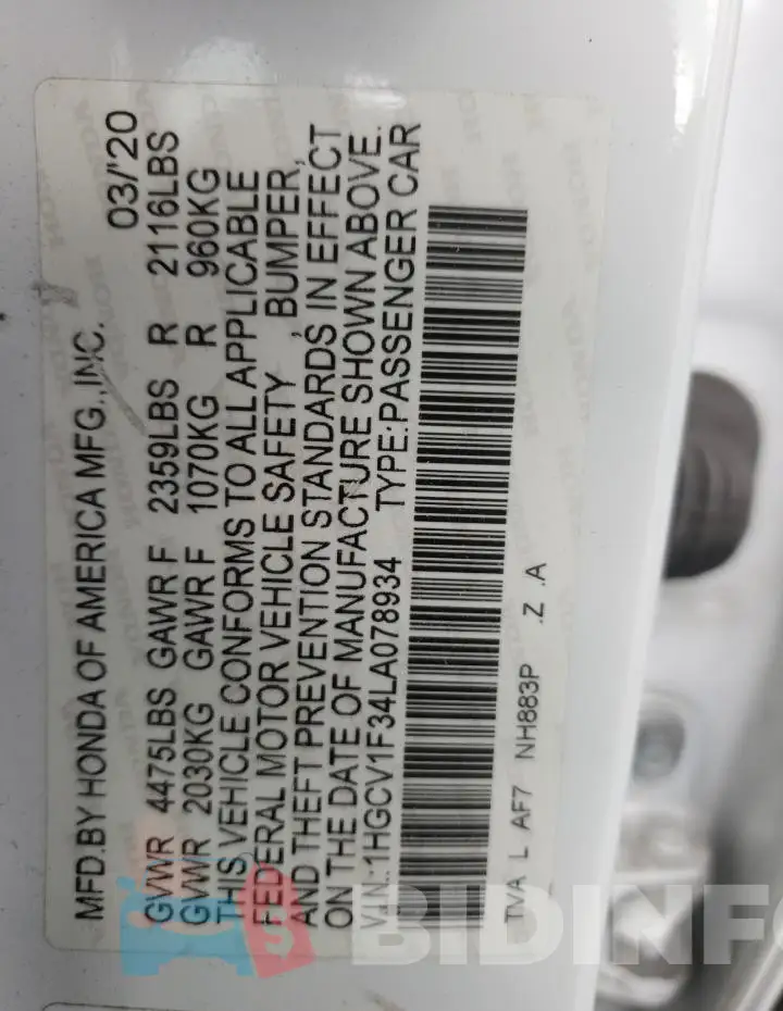 1HGCV1F34LA078934 Photo# 13
