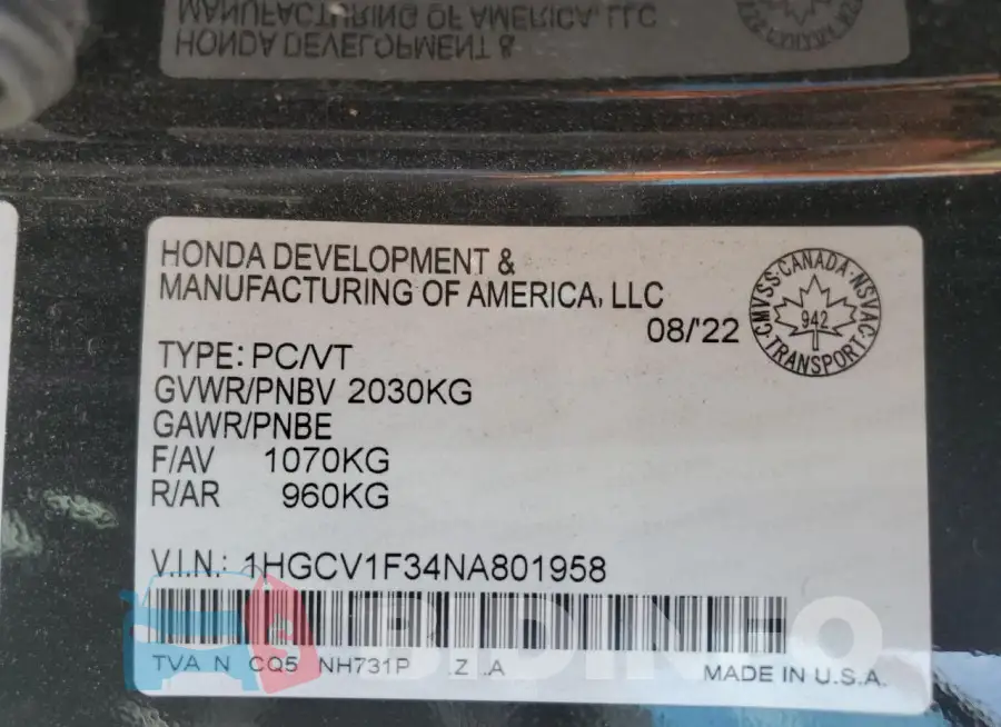 1HGCV1F34NA801958 Photo# 13