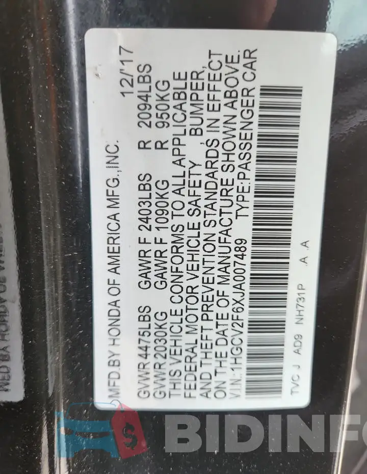 1HGCV2F6XJA007489 Photo# 12