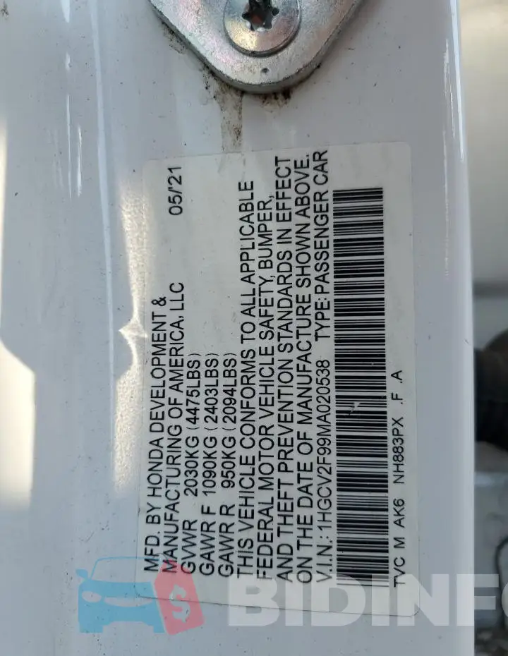 1HGCV2F99MA020538 Photo# 13