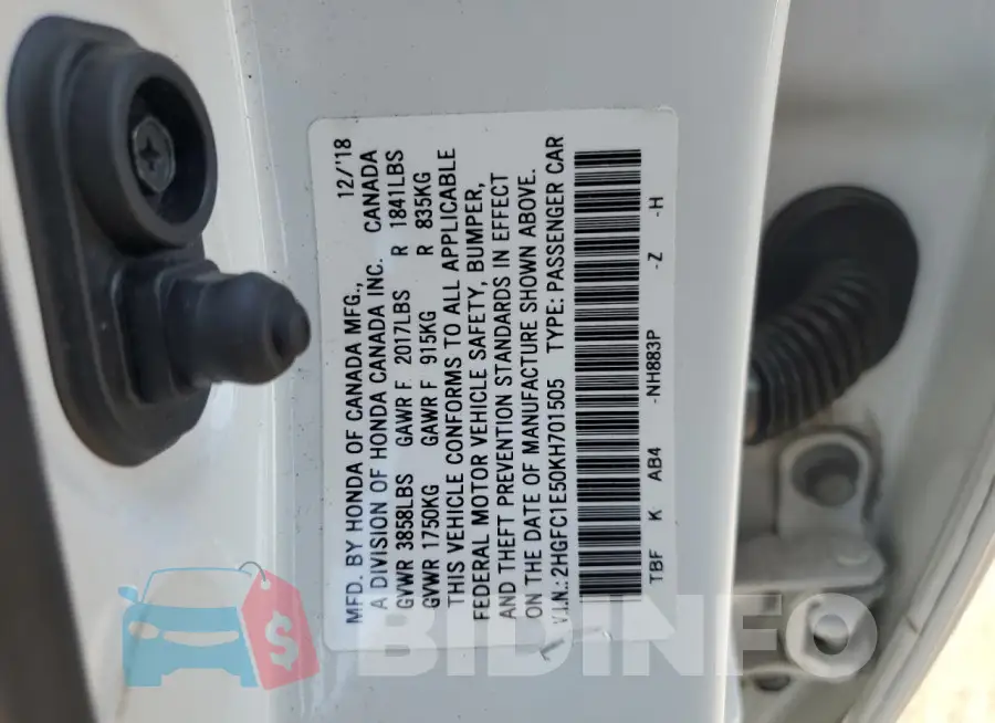 2HGFC1E50KH701505 Photo# 13