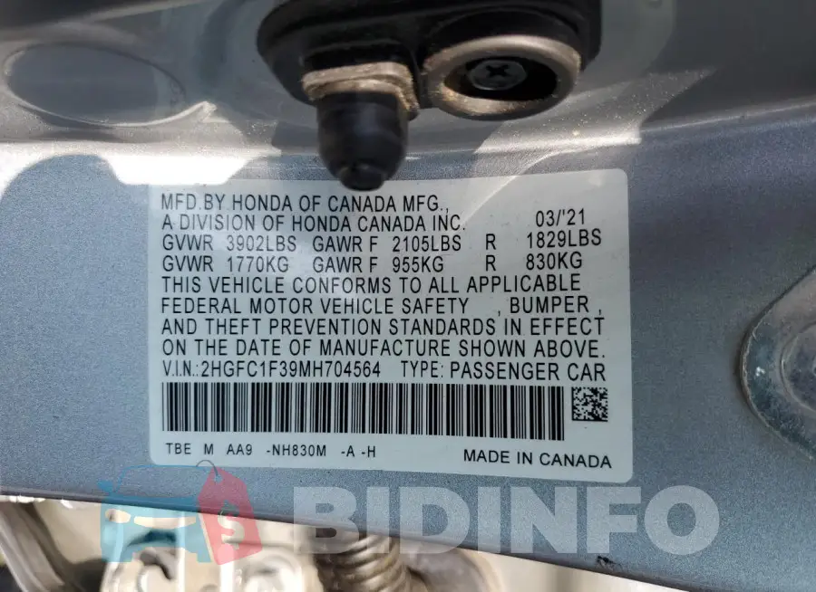 2HGFC1F39MH704564 Photo# 12