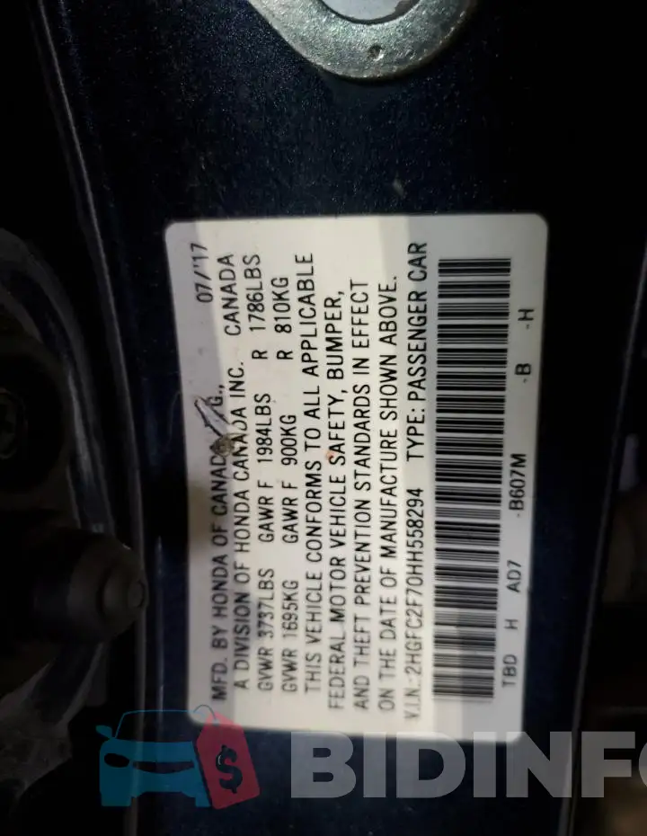 2HGFC2F70HH558294 Photo# 12
