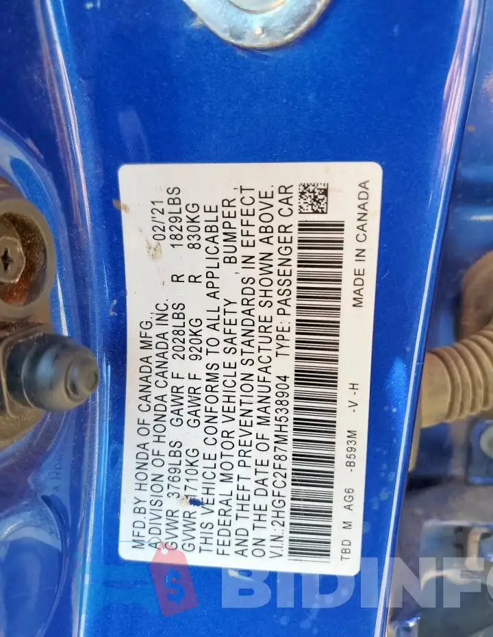 2HGFC2F87MH538904 Photo# 12