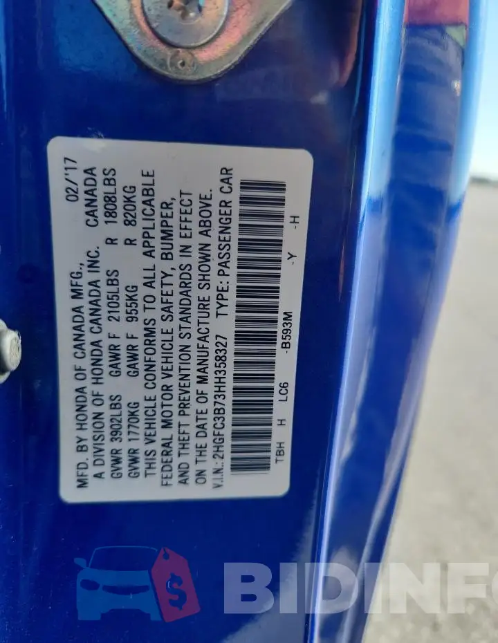 2HGFC3B73HH358327 Photo# 12