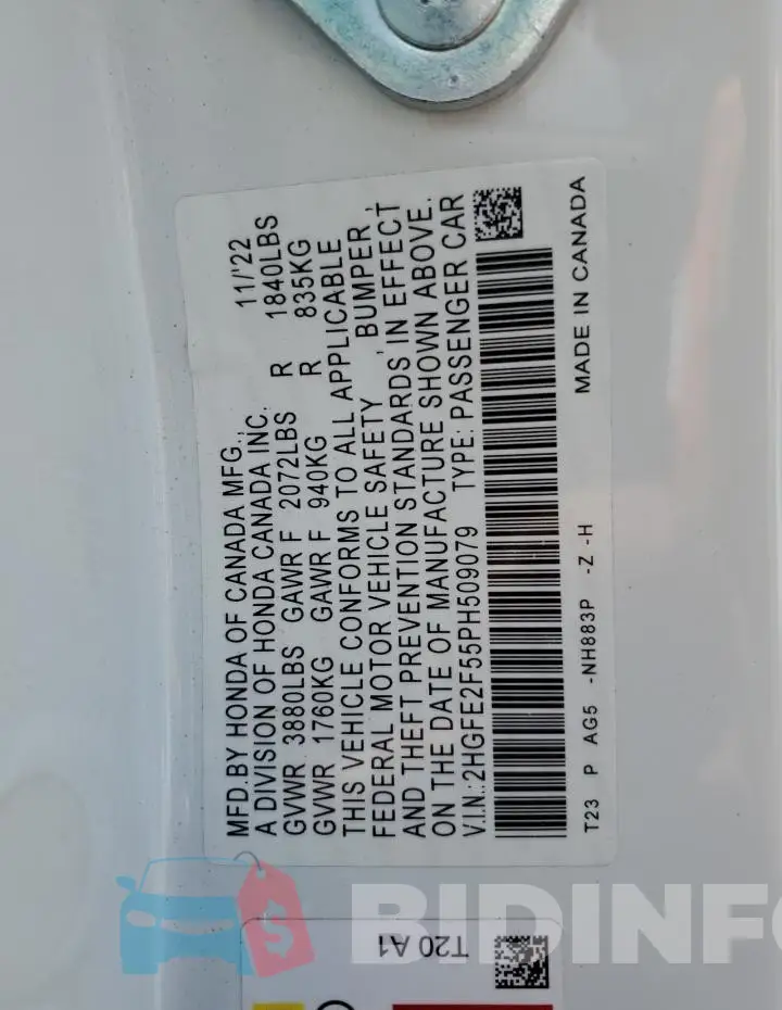 2HGFE2F55PH509079 Photo# 13