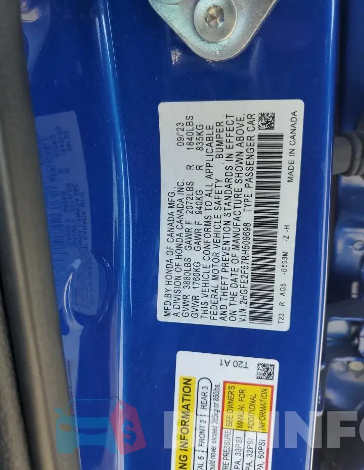 2HGFE2F57RH509698 Photo# 12