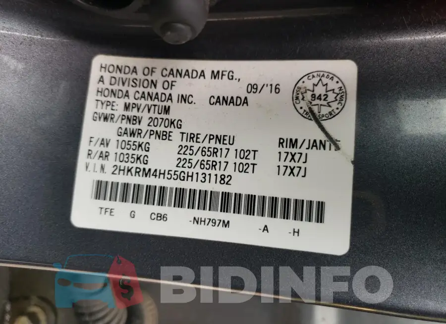2HKRM4H55GH131182 Photo# 13