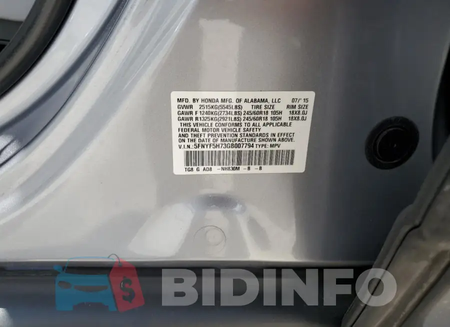 5FNYF5H73GB007794 Photo# 13