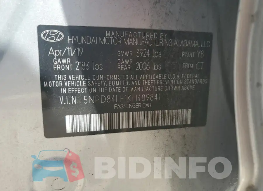 5NPD84LF1KH489841 Photo# 12