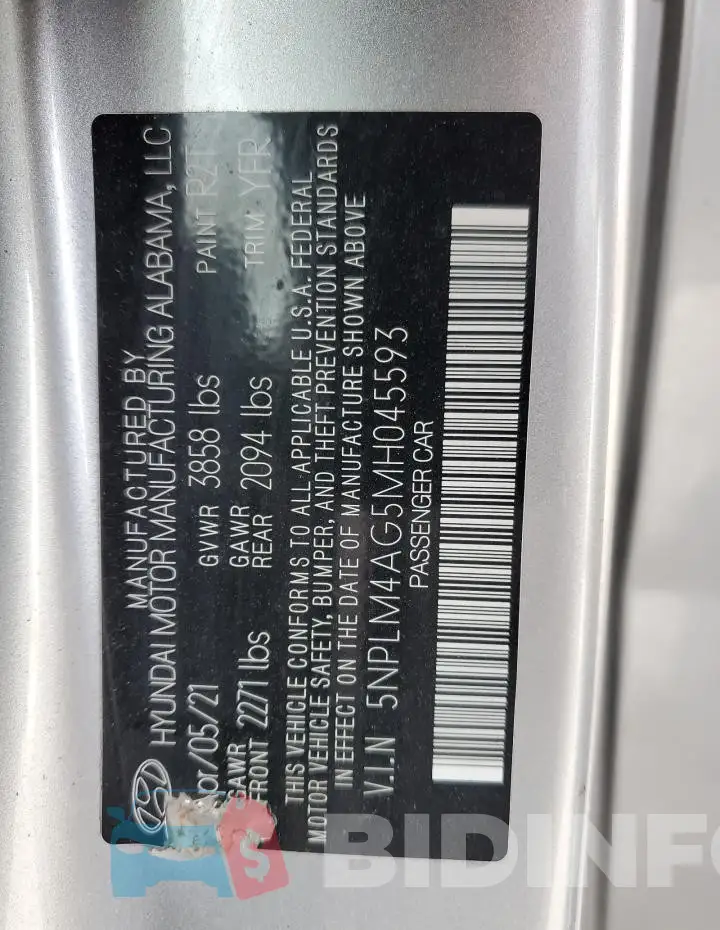 5NPLM4AG5MH045593 Photo# 12