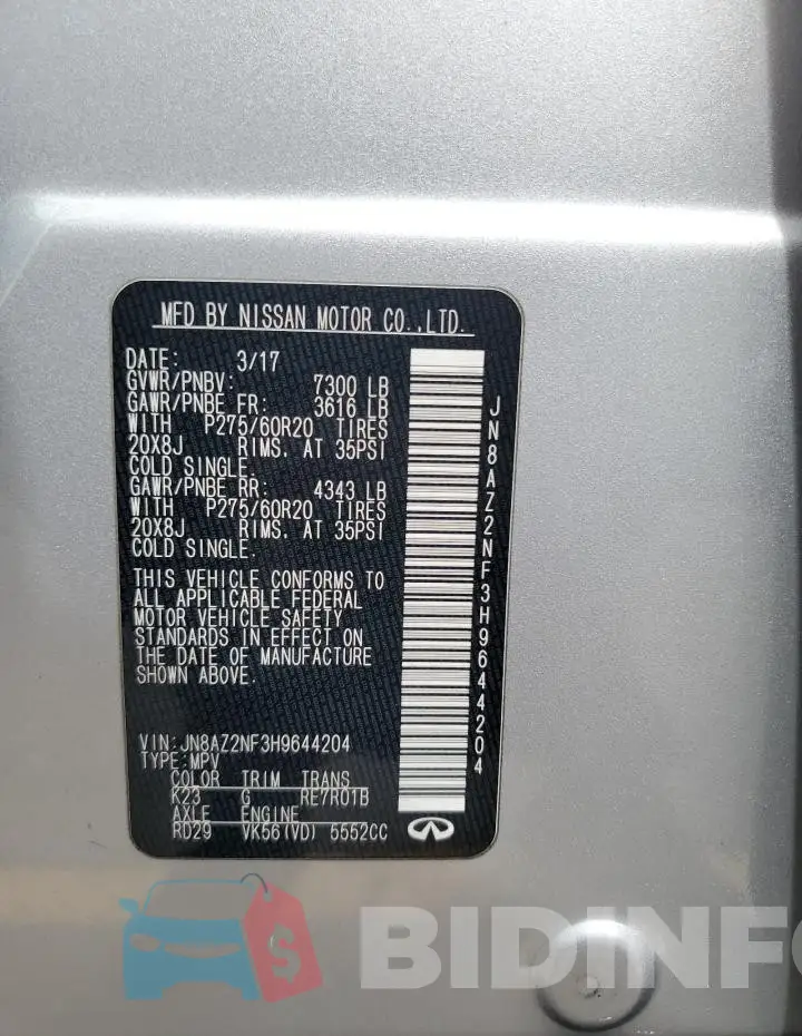 JN8AZ2NF3H9644204 Photo# 14