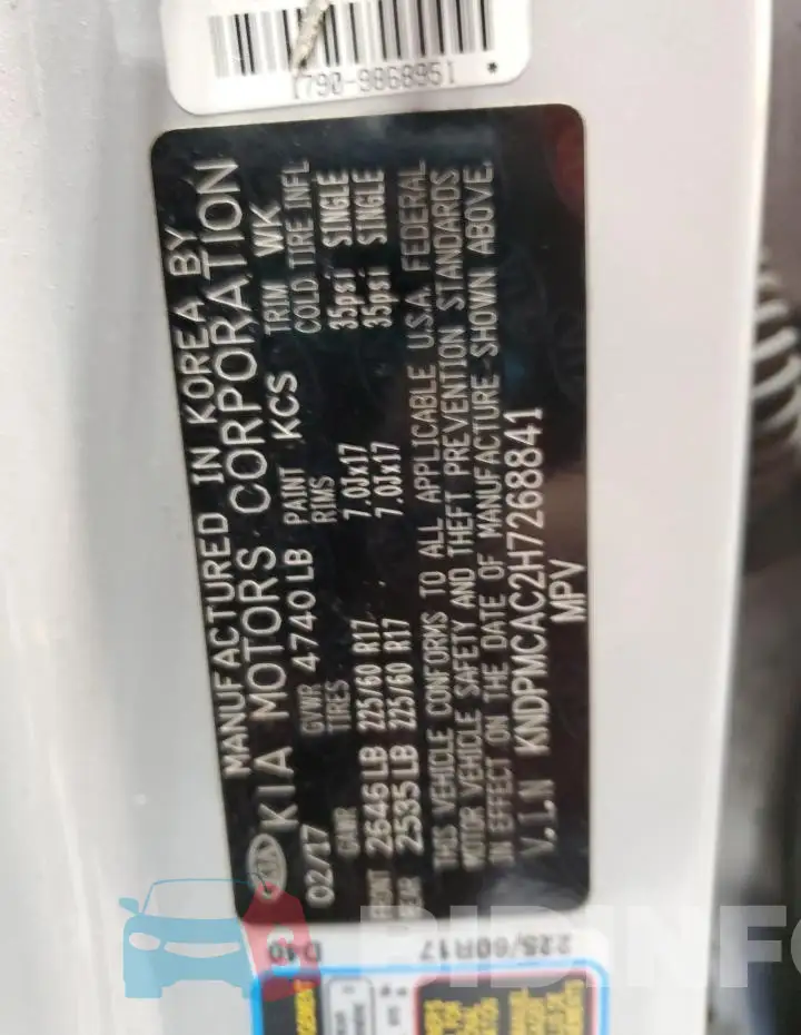 KNDPMCAC2H7268841 Photo# 13