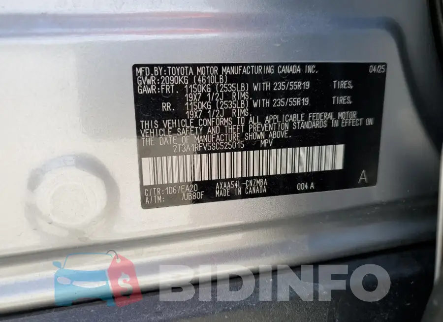 2T3A1RFV5SC525015 Photo# 12