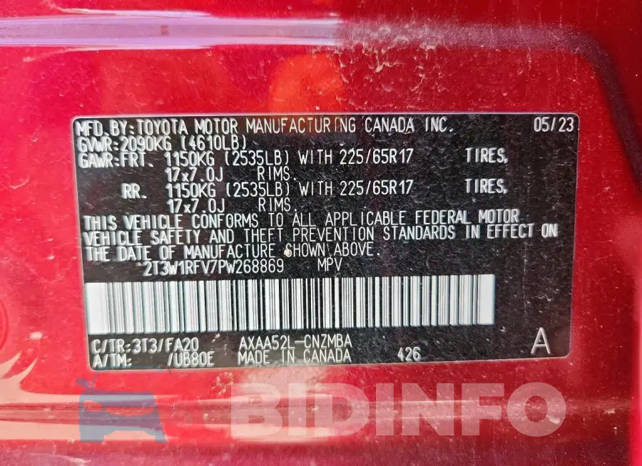 2T3W1RFV7PW268869 Photo# 13