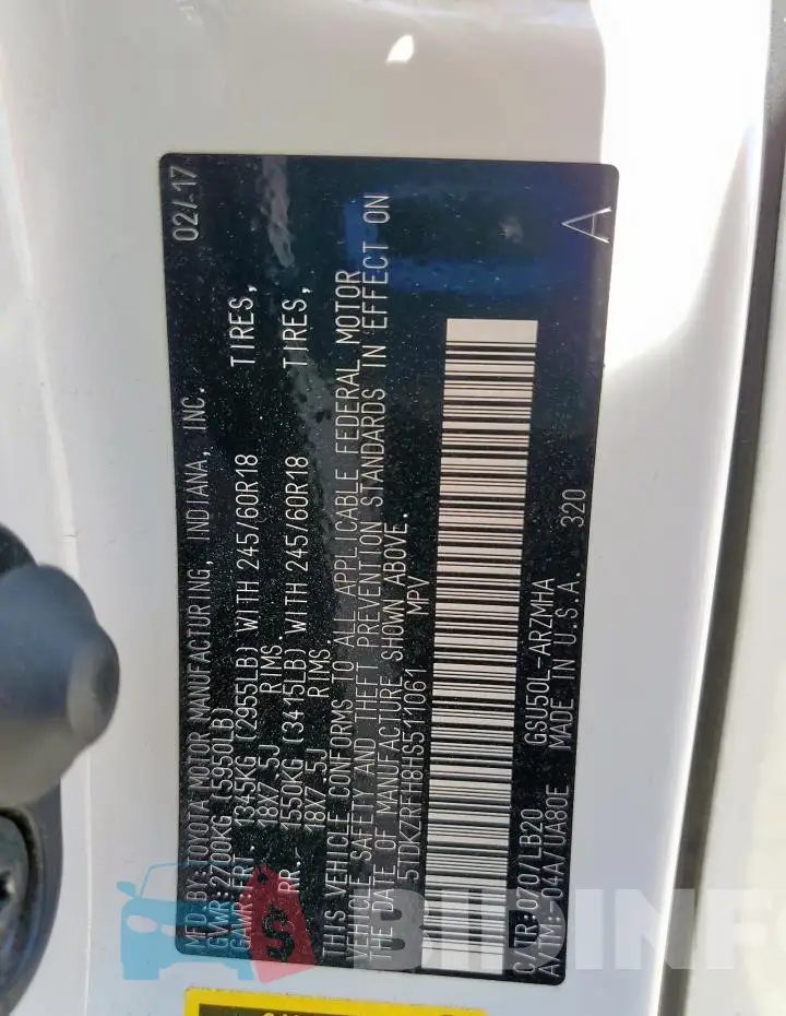 5TDKZRFH8HS511061 Photo# 14