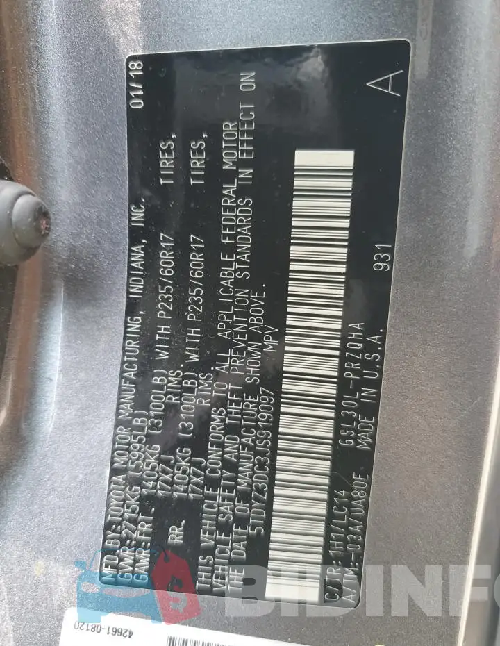 5TDYZ3DC3JS919097 Photo# 13