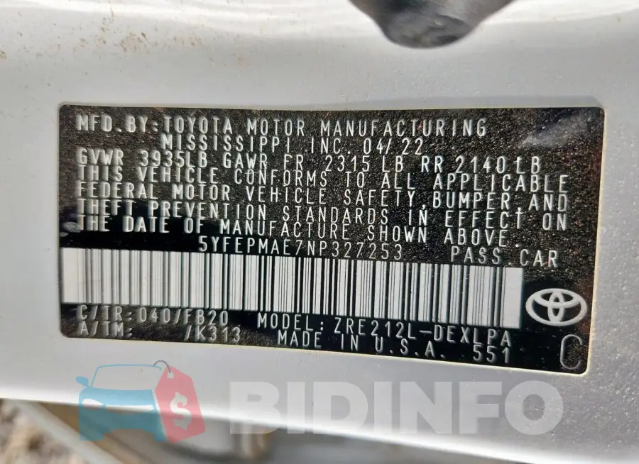 5YFEPMAE7NP327253 Photo# 12