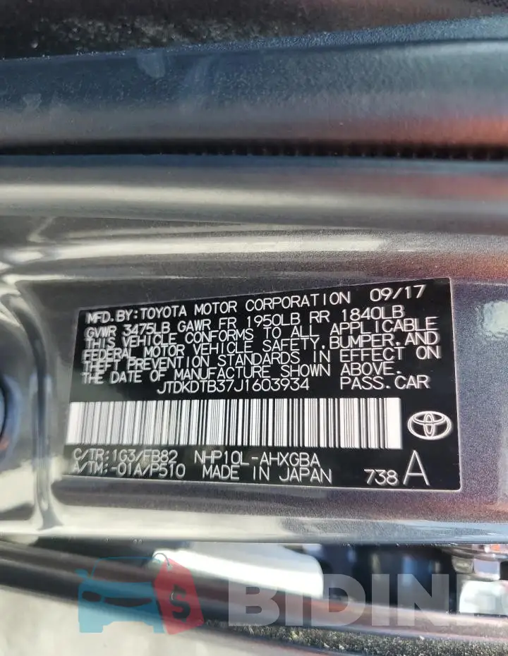 JTDKDTB37J1603934 Photo# 13