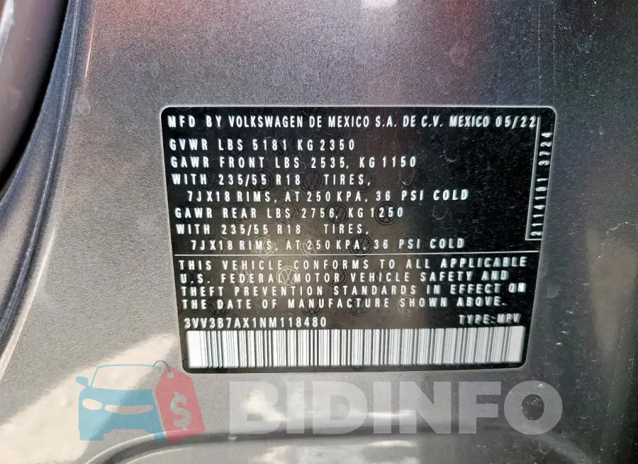 3VV3B7AX1NM118480 Photo# 13