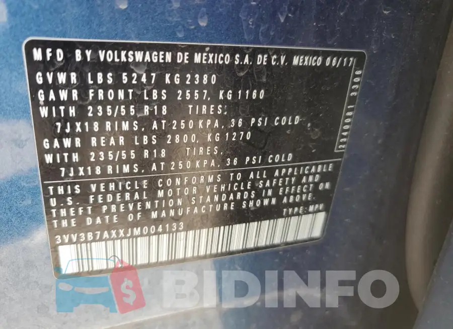 3VV3B7AXXJM004133 Photo# 14