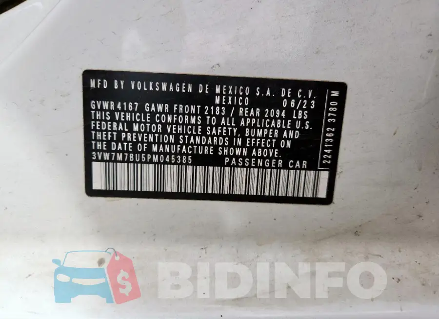 3VW7M7BU5PM045385 Photo# 12