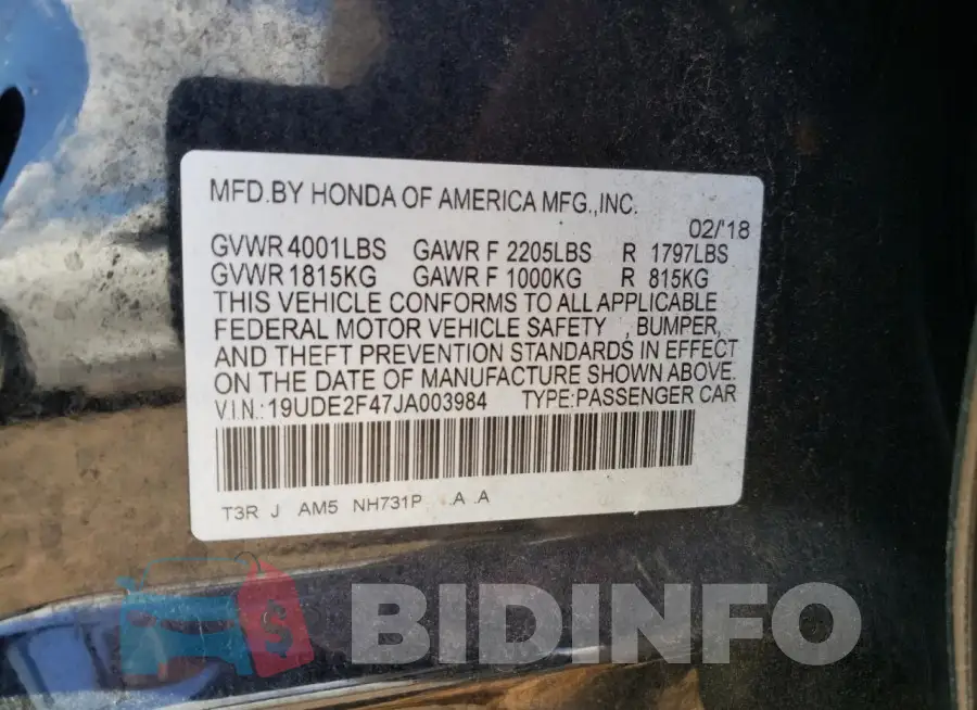 19UDE2F47JA003984 Photo# 12