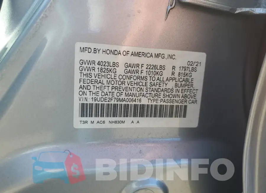 19UDE2F79MA006416 Photo# 13