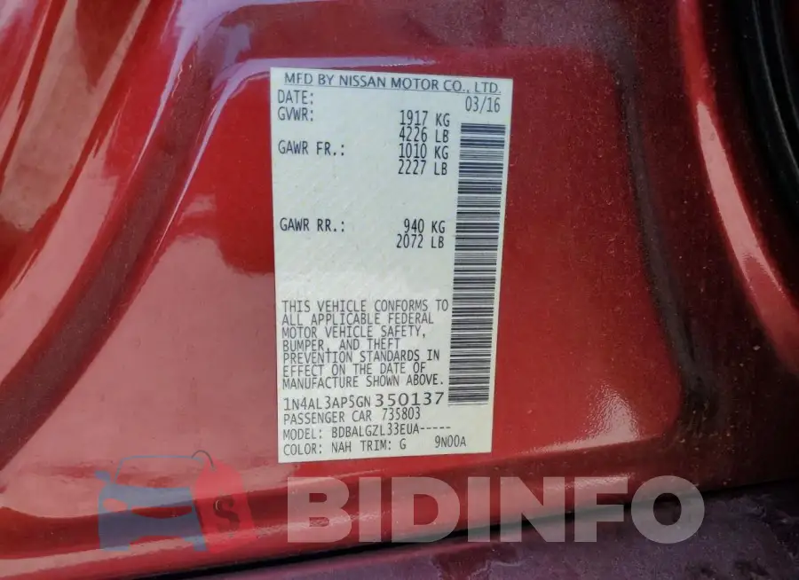 1N4AL3AP5GN350137 Photo# 13