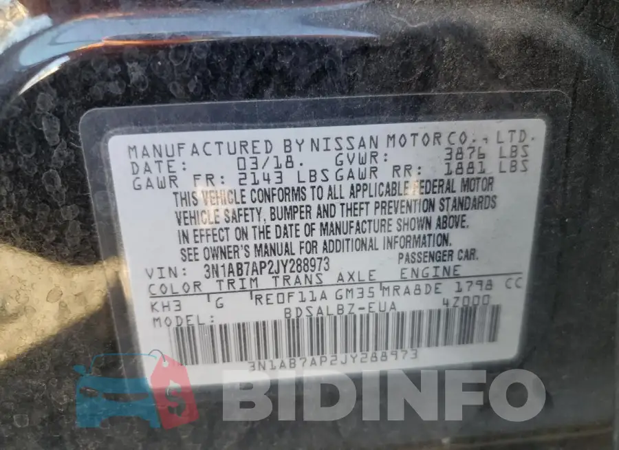3N1AB7AP2JY288973 Photo# 12