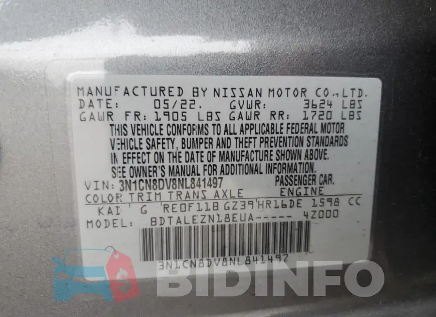 3N1CN8DV8NL841497 Photo# 13