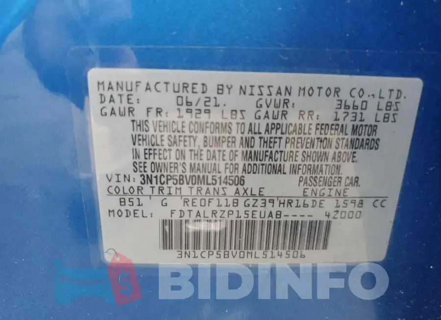 3N1CP5BV0ML514506 Photo# 13