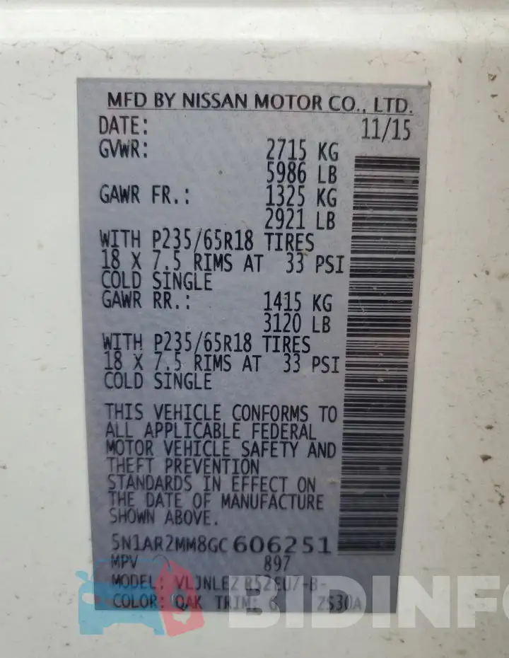 5N1AR2MM8GC606251 Photo# 13