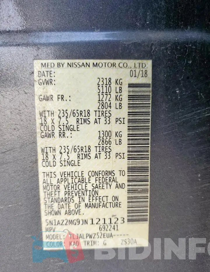 5N1AZ2MG9JN121123 Photo# 14