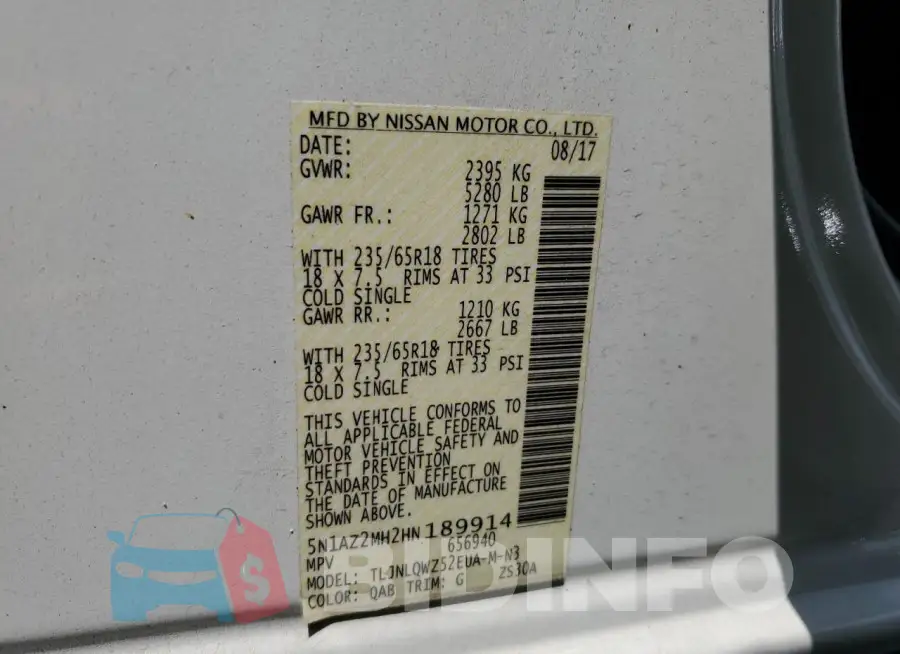 5N1AZ2MH2HN189914 Photo# 12